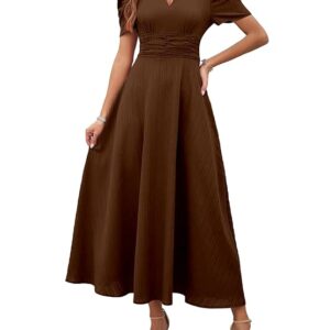 shasmi girl's & women's solid color v neck a line maxi dress for women | new year party outfit | waist cinched puff sleeve western | elegant casual wear (dress 246)